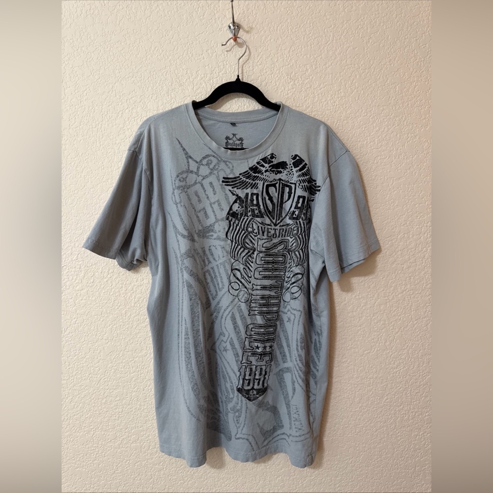 VTG‎ Y2K 1991 Southpole Shirt Mens Grey Spellout Cyber Wings Goth Emo Skater XXL